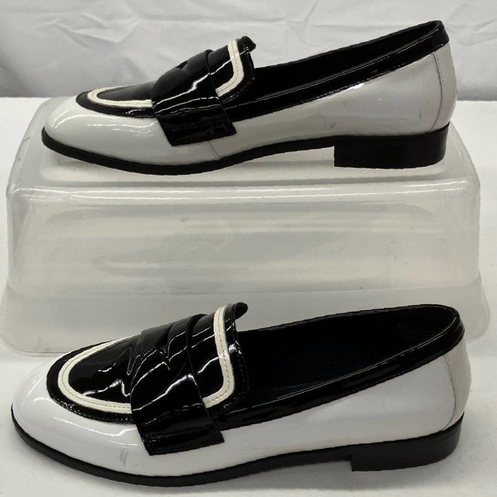 Cecelia New York Kali Black White Patent Leather Mod Academia Loafers 7 - Picture 5 of 8